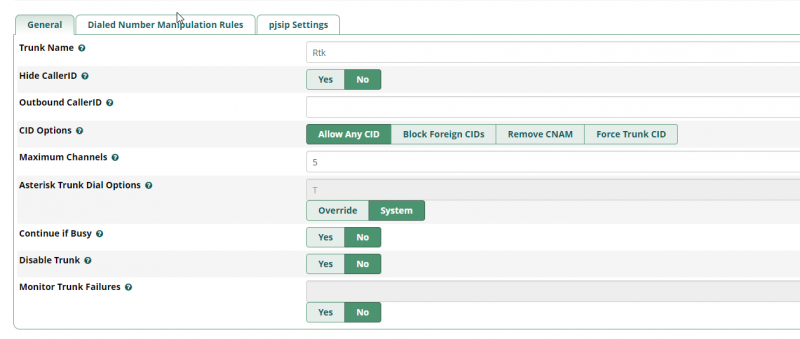 Вкладка PJSIP Settings